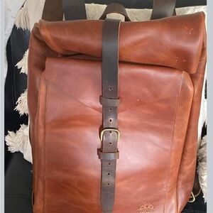 New Wayward goods honey Brown Leather Roll-Top Backpack beautiful pull up